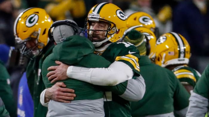 Aaron Rodgers, Matt LaFleur in playoff win over Seattle